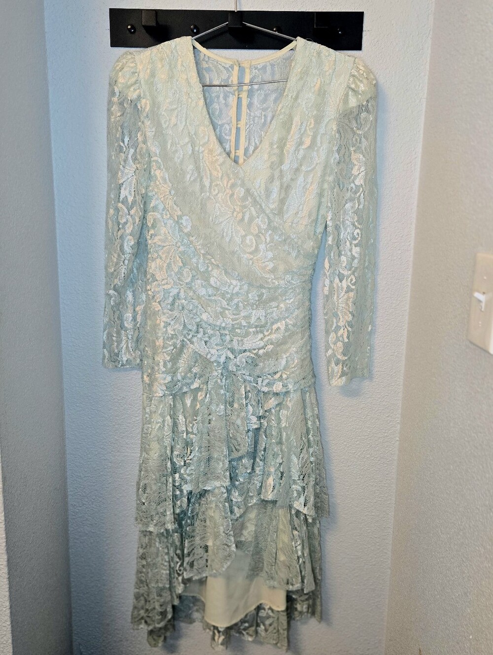 Vintage 80s Jessica McClintock A La Carte Lace Ruffle High Low Dress Pastel 9/10